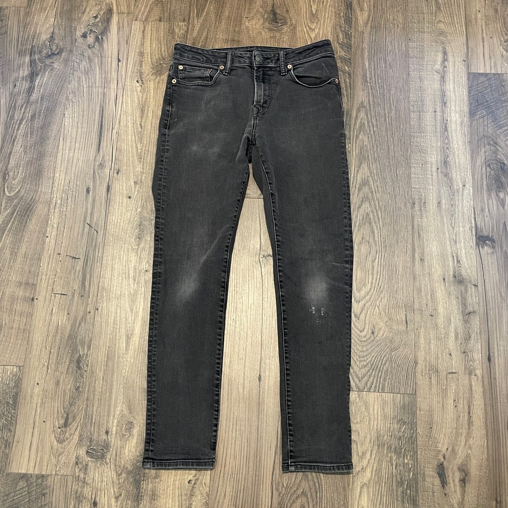 American Eagle Airflex+ Skinny Jeans Mens 29x30 Faded Black Denim Pants - Picture 3 of 11